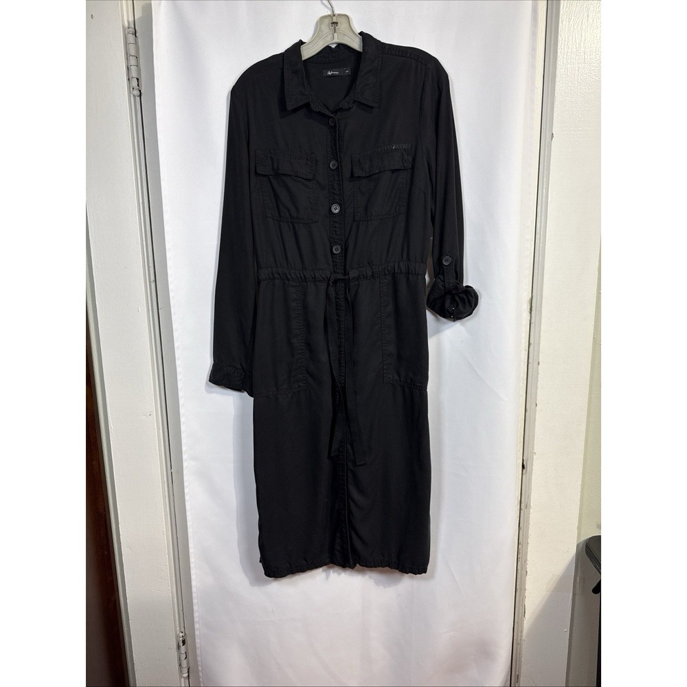 Reitmans Women's S-P Black Button Up, Waist / Sleeves Draw String Shirt Dress